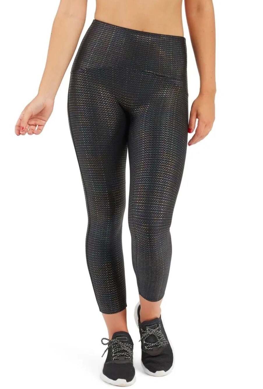Spanx Metallic Dot Print Active 7/8 Leggings in Black/Multi Size Large
